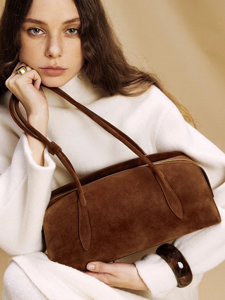 单肩腋下复古麂皮绒面波士顿包包女式2025新款上班通勤百搭手提包