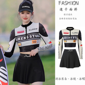 时尚 防晒性感镂空高腰分体小胸少女泳衣 游泳衣女机车风保守长袖