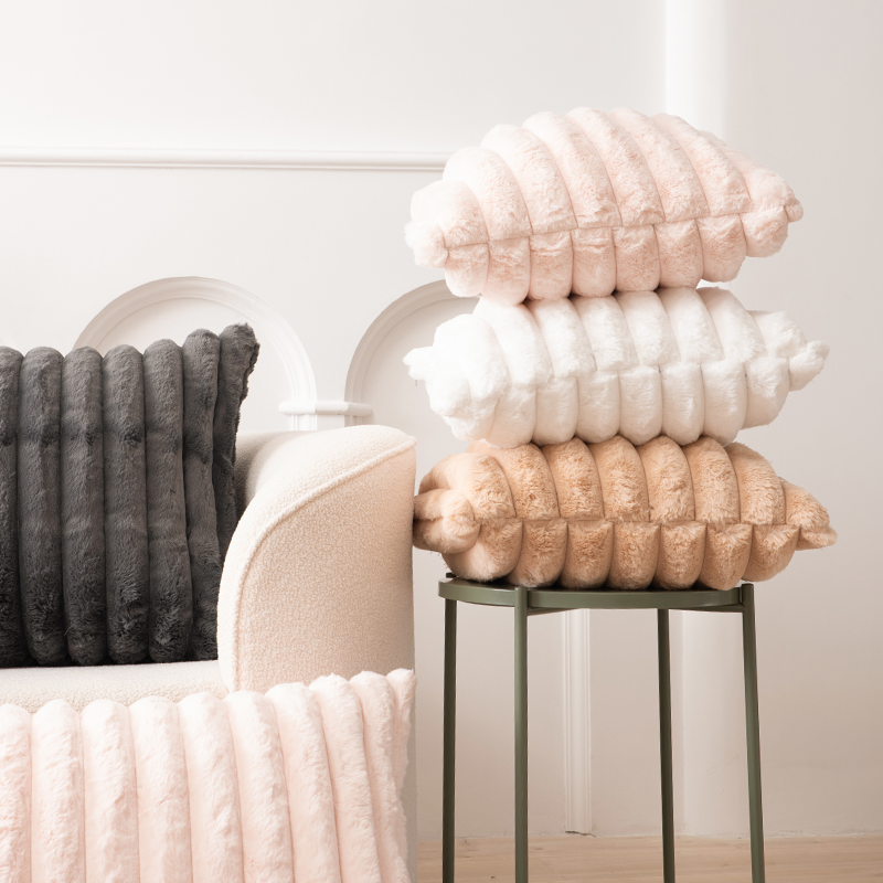 奶油风北欧条纹飘窗抱枕沙发客厅线条简约靠垫毛绒靠枕床头靠背垫