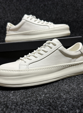 通勤款简约百搭休闲小白鞋2025春季新款透气男鞋原创厚底真皮板鞋