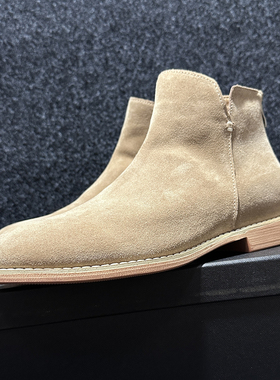 通勤款套脚短筒后拉链男靴子英伦复古青年马丁靴磨砂真皮切尔西靴