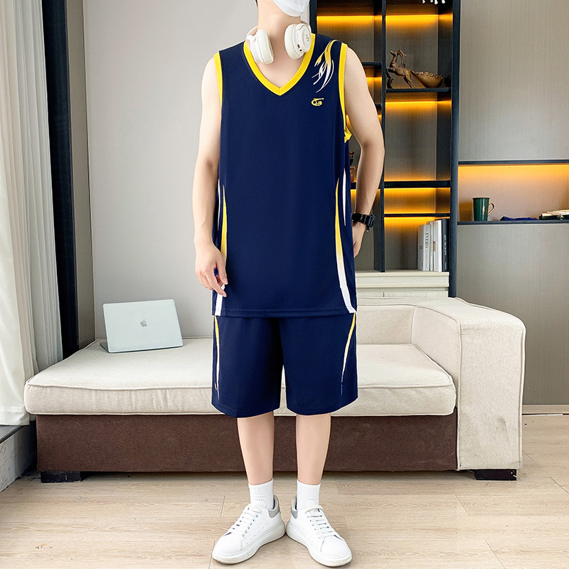 球衣一套冰丝速干篮球服套装初中学生队服男大童红色背心短裤衣服