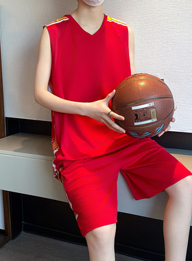 红色夏季速干男篮球服套装男球衣