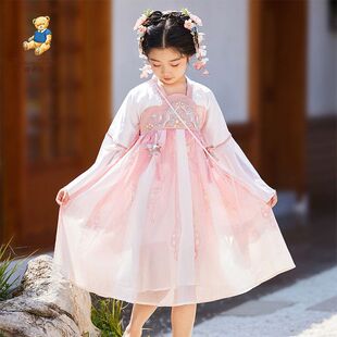 精典泰迪女童汉服连衣裙公主裙中大童夏季裙子新款春季雪纺中式裙