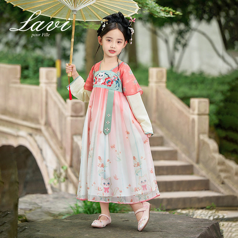 LAVI女童新中式国风汉服秋季女童汉服连衣裙仙女网纱裙儿童汉服裙
