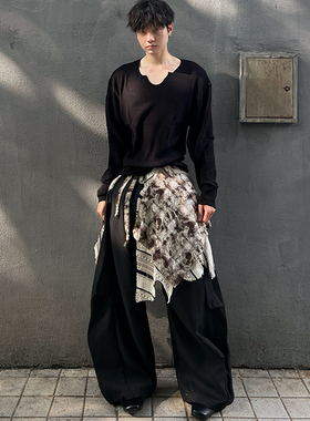 IHF“虚化面具”25AW原创设计V领长袖T恤男宽松休闲针织长袖上衣