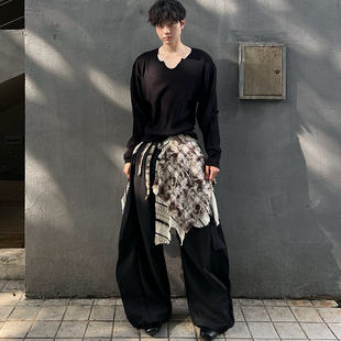 IHF“虚化面具”25AW原创设计V领长袖T恤男宽松休闲针织长袖上衣