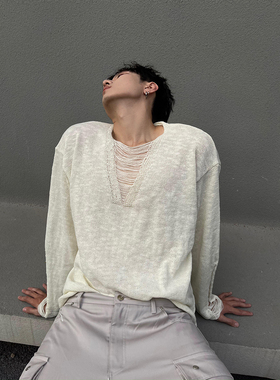 IHF INFiniTEHF“波斯王子”拉丝空洞亲肤感破洞秀款宽松内搭毛衣