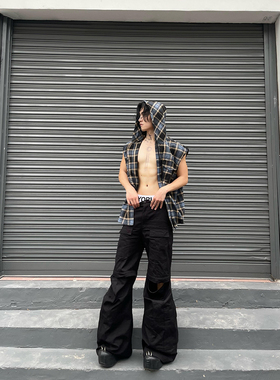 IHF“尼飞比特”膝盖拉链巴黎走秀高级潮暗黑cargo口袋伞兵工装裤