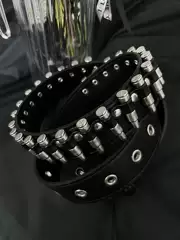 Ihf "Contra Bullet Double Retro Punk Layered Rivet Metal Pin Buckle Niche ins Leather Belt Fashion Belt