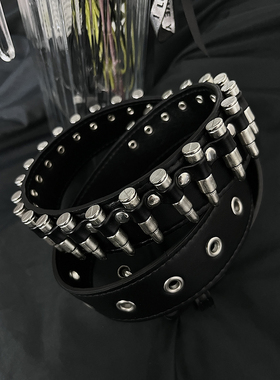 IHF“魂斗罗”子弹双复古朋克层柳钉金属针扣小众ins皮带时尚腰带