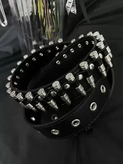 Ihf "Contra Bullet Double Retro Punk Layered Rivet Metal Pin Buckle Niche ins Leather Belt Fashion Belt