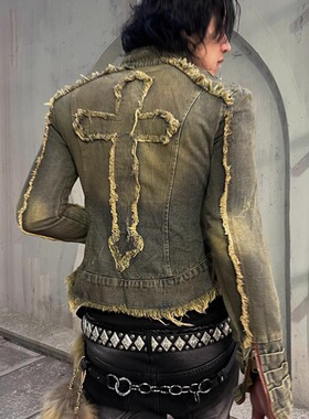 IHF“那不列颠”2025春十字架收腰Y2K亚文化男女视觉系短牛仔外套