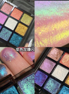 变色龙渐变偏光眼影盘爆闪珠光闪粉片高光提亮晶晶人鱼姬金粉蓝紫