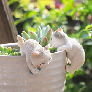 饰挂件可爱小动物猫咪鱼缸边缘电脑屏幕上小摆件悬挂墙 多肉花盆装