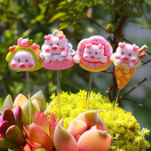 多肉花盆园艺装 饰小摆件可爱粉色精致小猪插件花插微景观造景布景