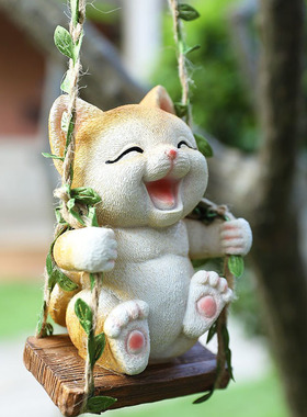 可爱小猫荡秋千户外庭院花园挂件