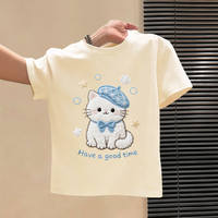 Children's blue cat T-shirt, pure cotton short-sleeved 2026 summer new style, Zhongda Children's Boys' and Girls' stylish half-sleeved top thumbnail 3