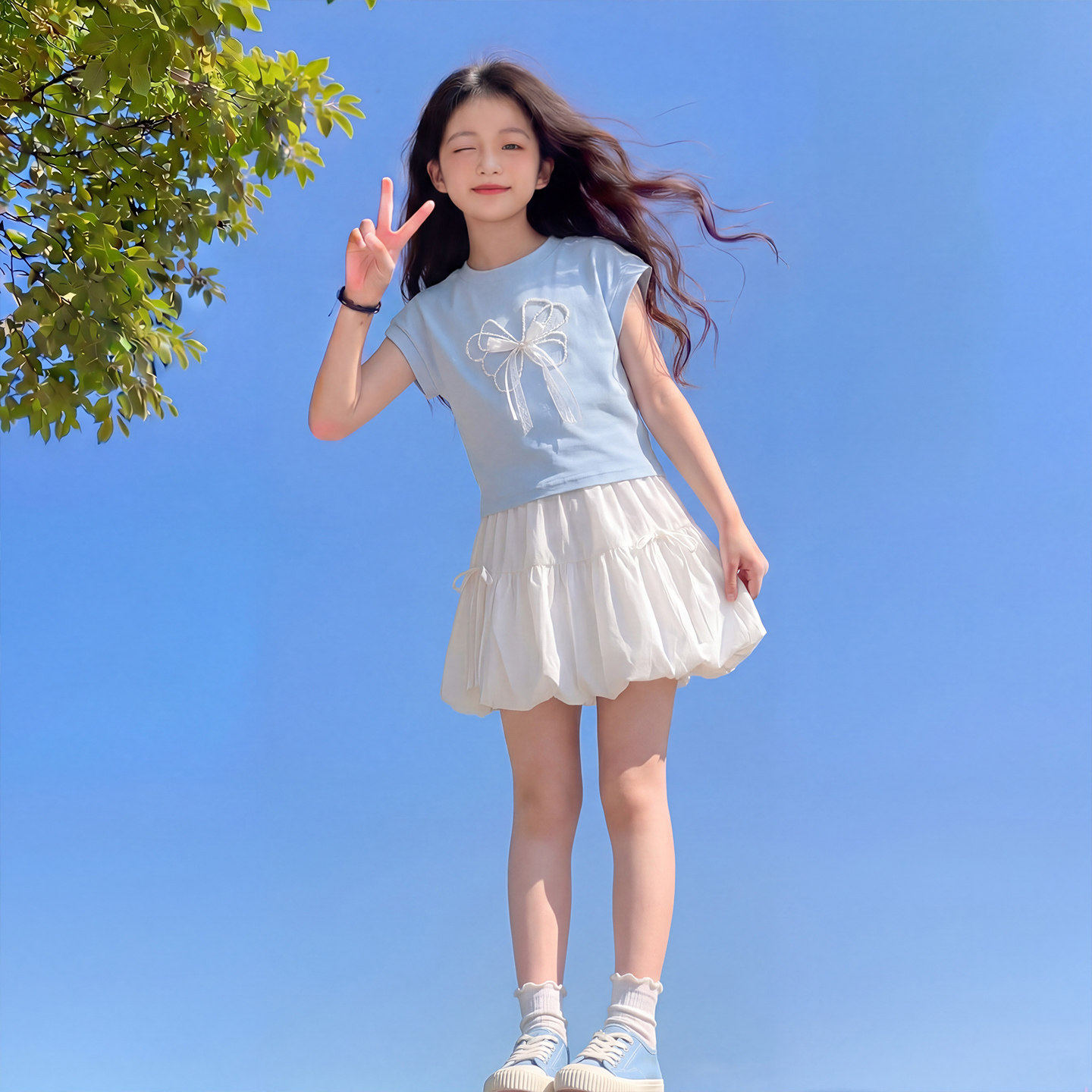 女童裙裤夏2026新款薄款儿童白色短裤女孩大童花苞裤夏季裤子套装