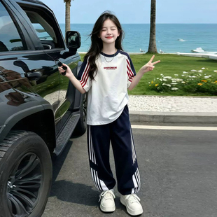 女童夏装运动套装2026新款韩版儿童拉条短袖速干裤初中生夏季衣服