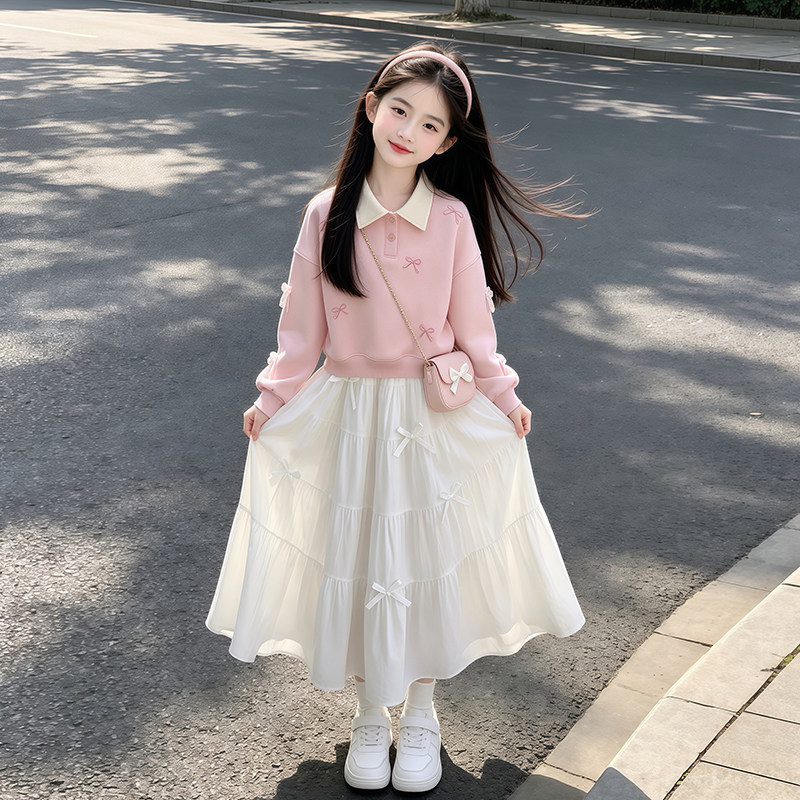 女童春秋POLO衫卫衣裙子套装2026新款儿童女孩甜美半身裙两件套潮