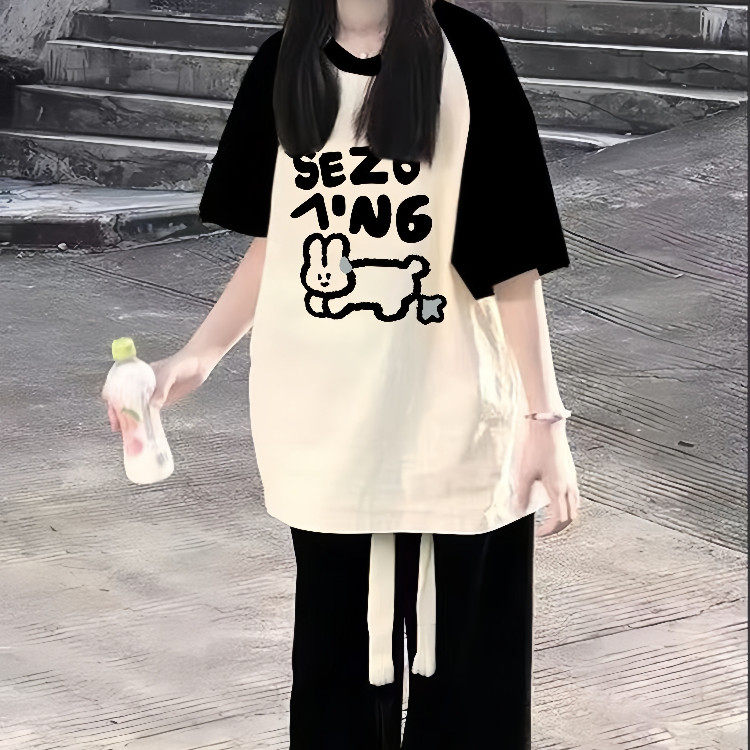 新款女童爆款女大童宽松半袖上衣图片