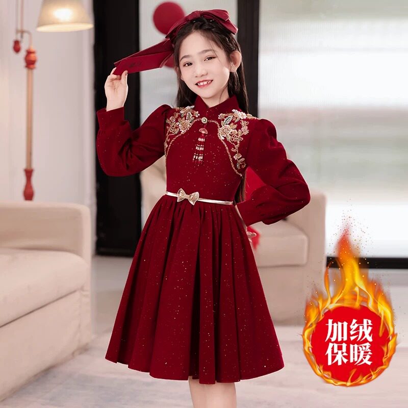 女童红色喜庆过年礼服国庆节衣服图片