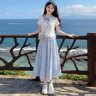 女童独特漂亮裙子夏季2026新款初中生韩系短袖夏装女孩半身裙套装