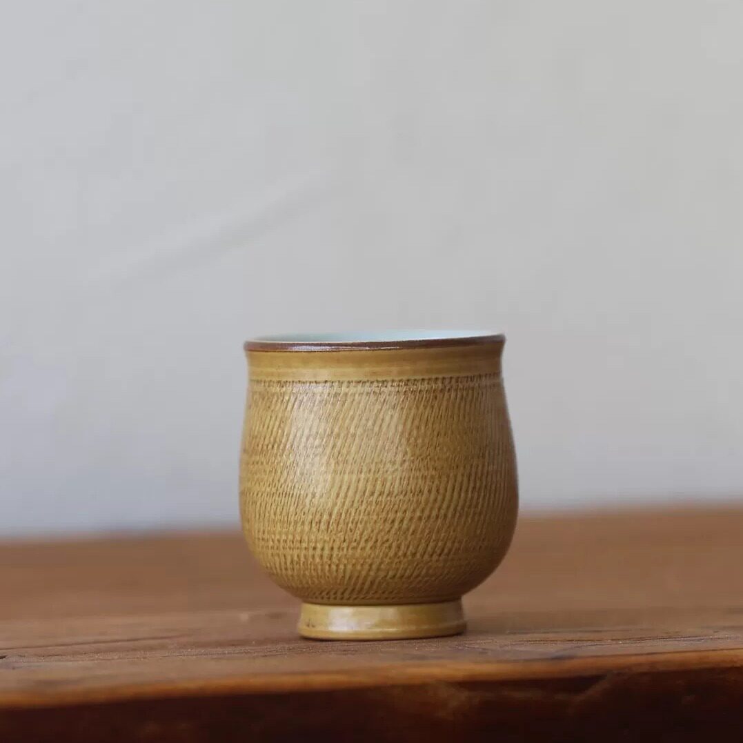黄灿龙泉青瓷复古茶杯纯手工跳刀主人杯礼盒装单个装玉兰杯品茗杯
