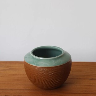 龙泉青瓷张浩手工陶瓷茶洗复古刻荷花水盂建水茶具茶道配件礼盒装
