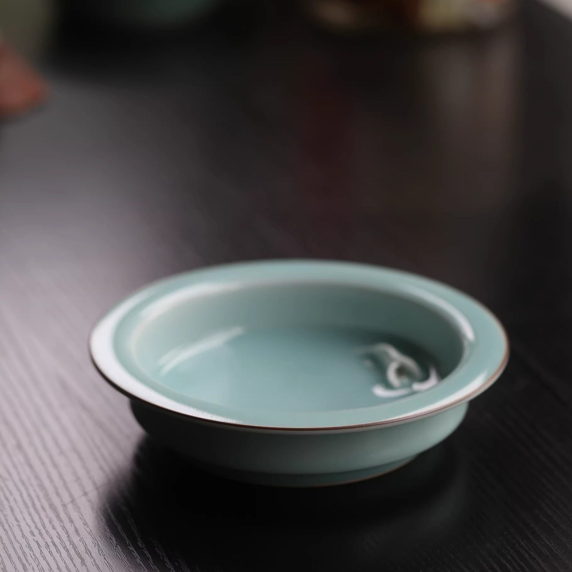 陶怡制龙泉窑青瓷茶洗陶瓷茶道配件圆形水洗茶具茶艺百合花折沿洗