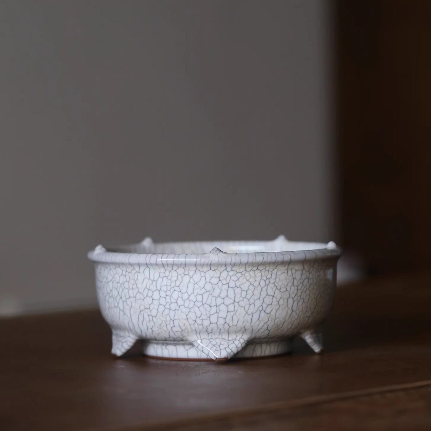 仿古传世哥窑三足洗陶瓷茶洗开片纹理茶道配件简洁茶具零配古非儿