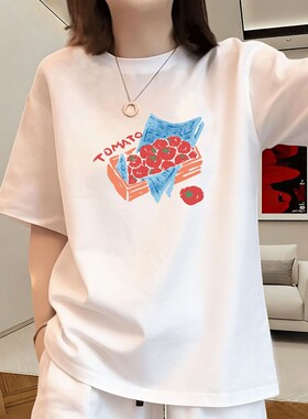 2026爆款纯棉白色短袖T恤女士夏季宽松大码显瘦时尚洋气减龄上衣
