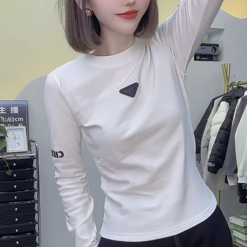 纯棉t恤女长袖2025新款欧货时尚百搭显瘦刺绣字母气质打底衫上衣
