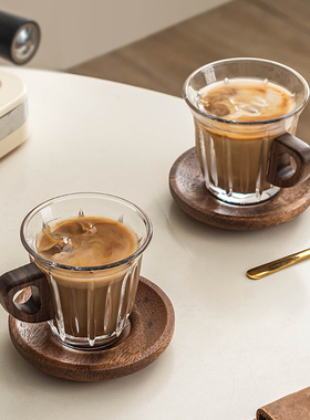 创意钢化杯咖啡杯复古条纹款手冲咖啡家用休闲简约款