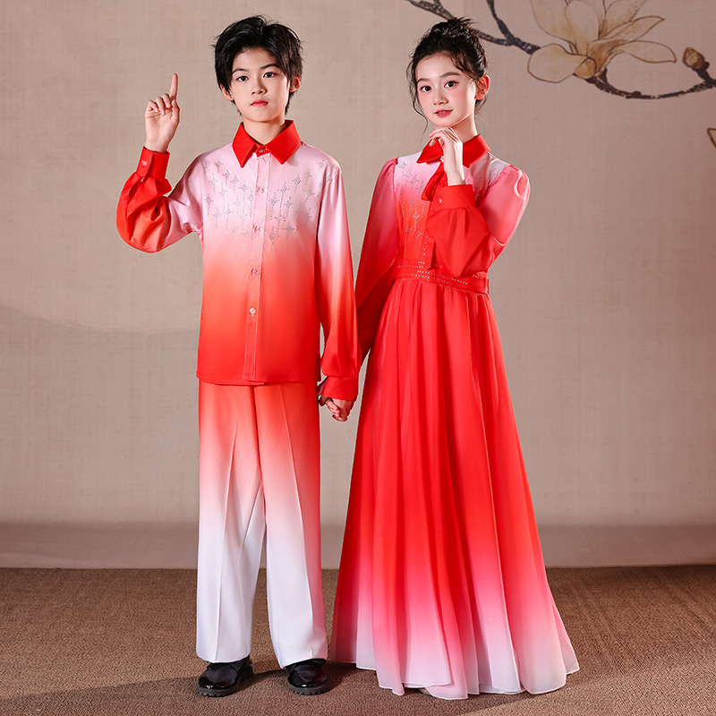 儿童演出服中小学生大合唱古筝诗歌朗诵红歌比赛表演服男女童礼服