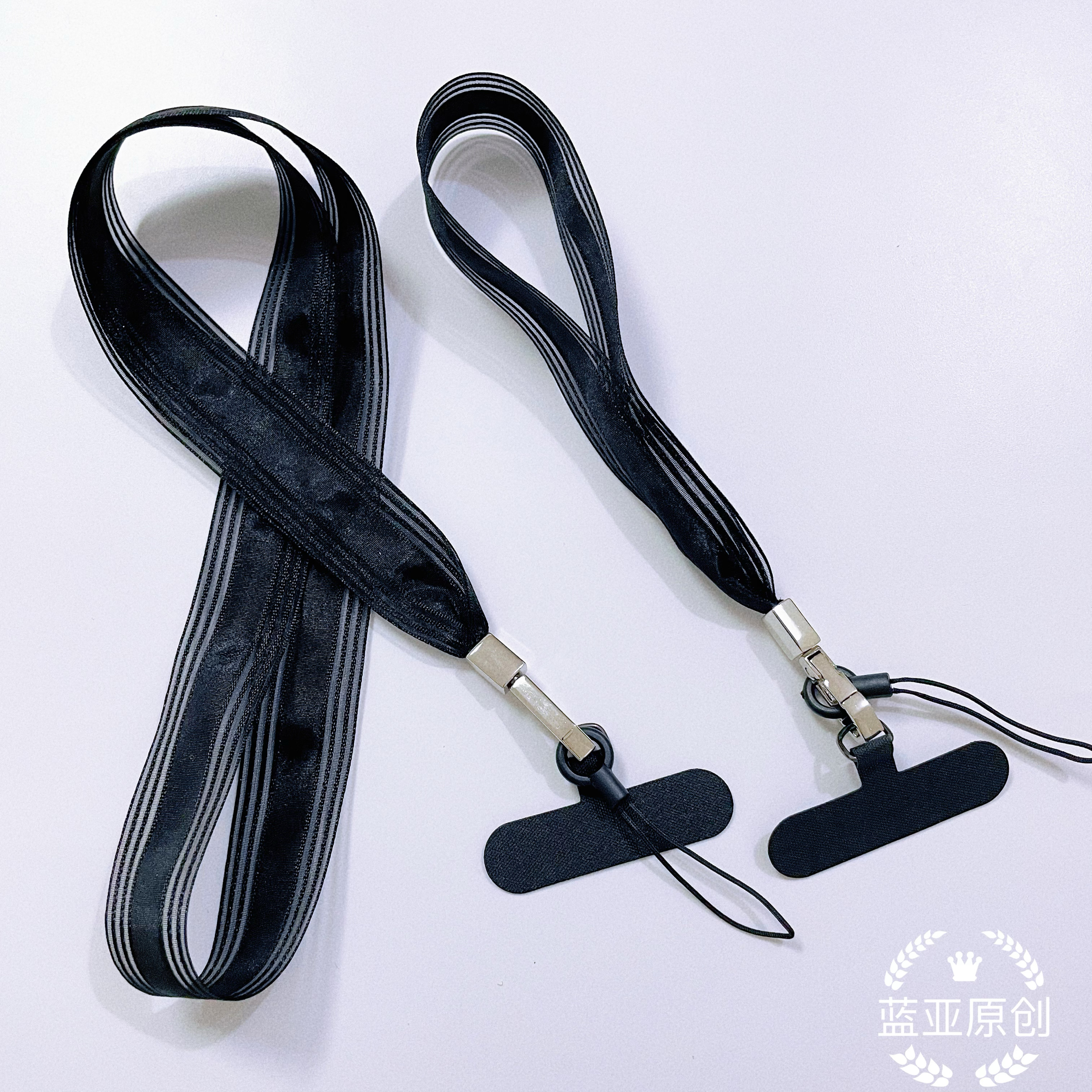 原创清爽薄款纯色丝带挂脖绳新式时尚手机通用手绳挂带配夹片小绳