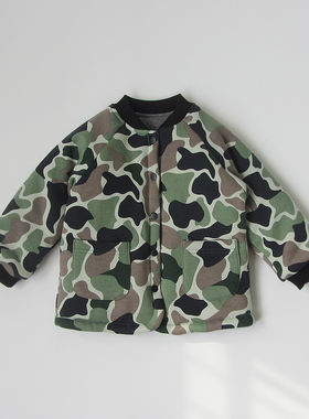 菊之布忆自制冬季儿童天然纯棉花迷彩棉袄男女宝宝保暖上衣棉服