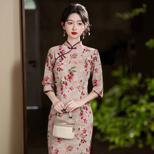 侧八扣中袖旗袍七分袖秋季2025年新款改良年轻款蚀骨气质妈妈大码