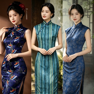 民国风印花改良旗袍女夏款长裙显瘦遮肉文艺款旗袍裙