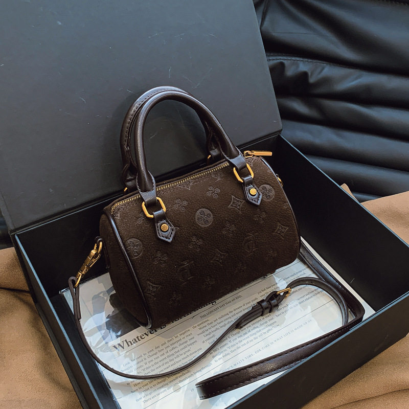 老花轻奢手提包复古印花波士顿枕头包女式2025百搭通勤单肩斜跨包