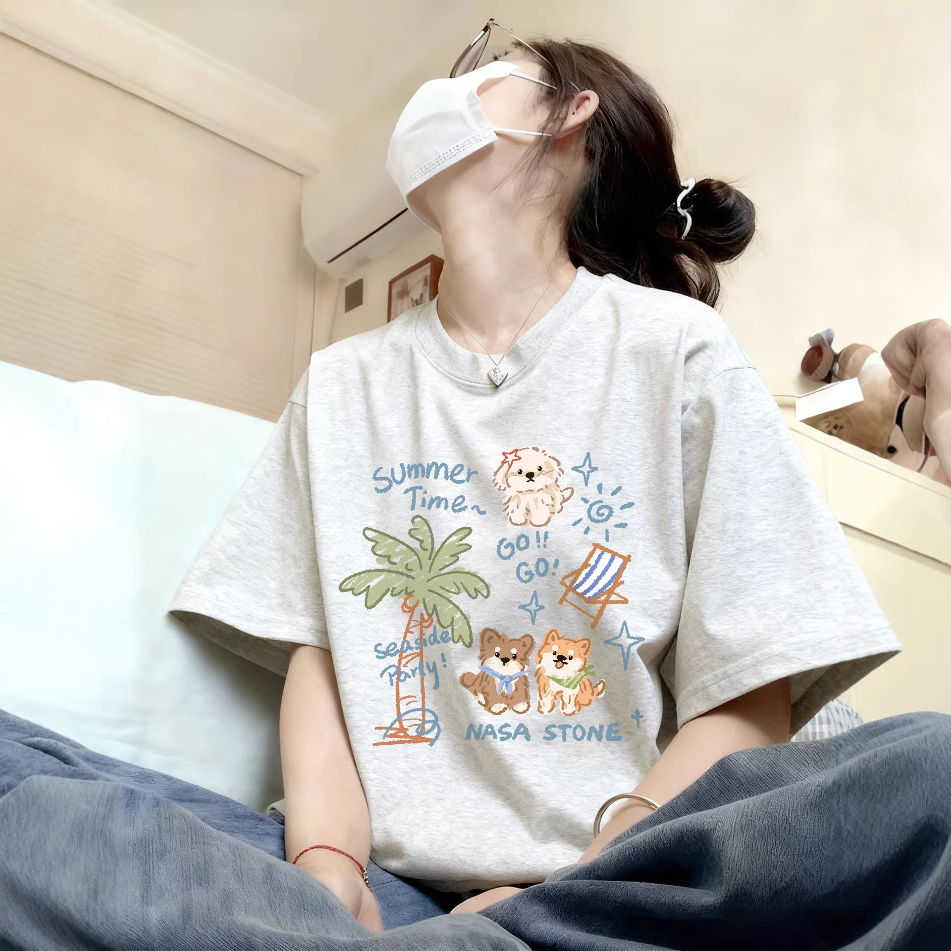 白灰色纯棉短袖t恤女2026新款爆款夏季韩系chic上衣宽松大码体恤