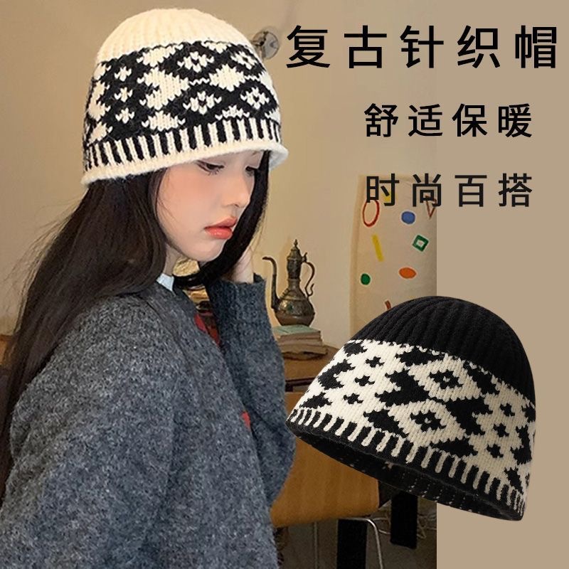 秋冬季女款显脸小针织毛线帽时尚潮流冷帽2025新款超好看菱格