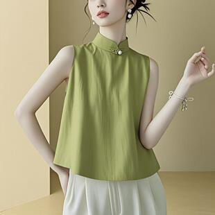 新中式无袖上衣小衫外穿女装衬衣爆款2025新款夏宽松马甲衬衫女装