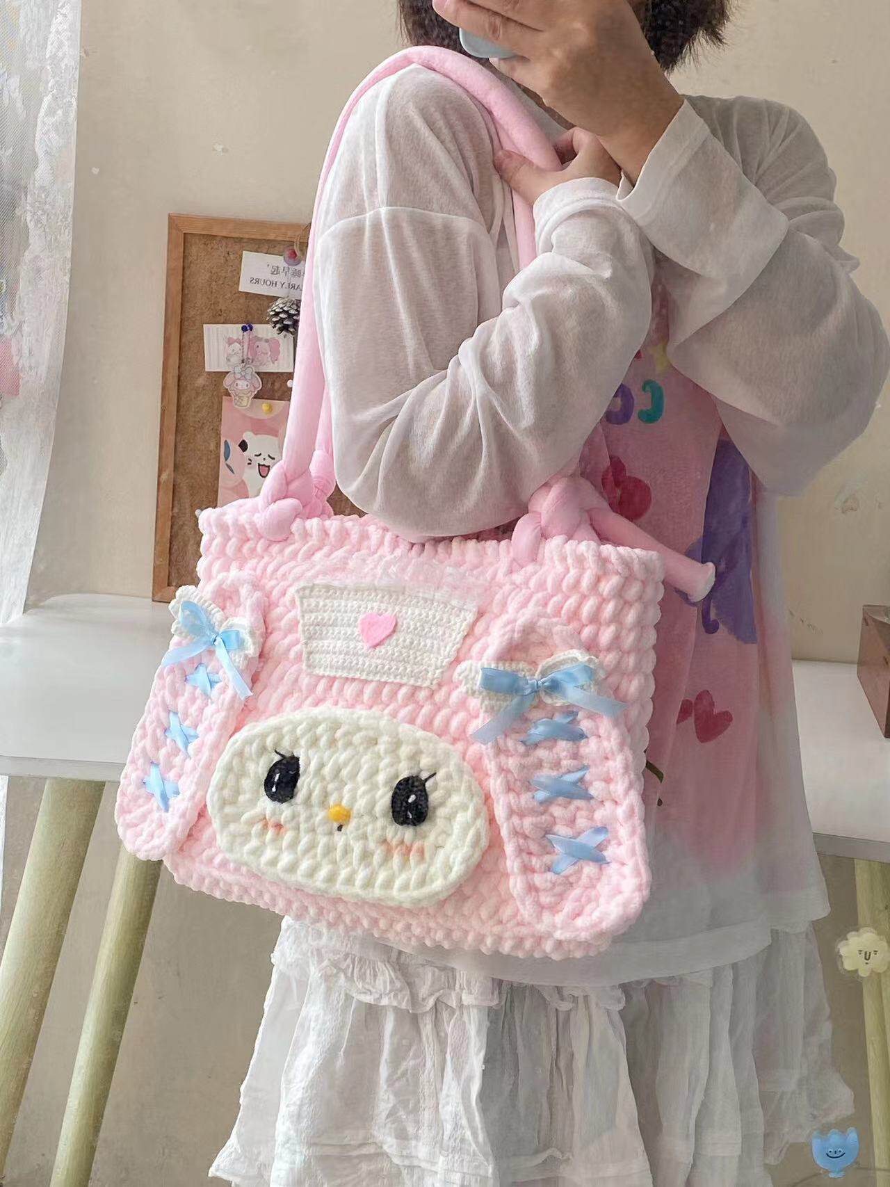 钩针毛线手工diy编织美乐蒂大容量斜挎包手提包材料包闺蜜礼物