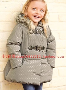 NEXT2-3岁女童灰色蝴蝶结扣圆点连帽棉服温暖加绒