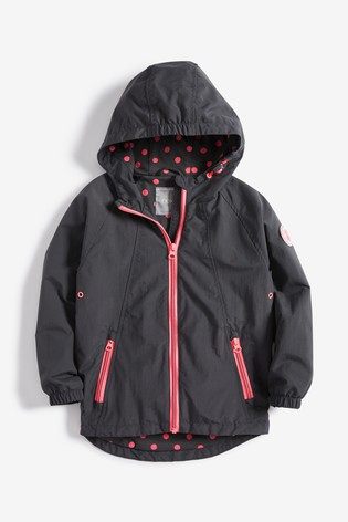 英国NE*T未来深灰色粉色拉链女大童中长款棉衬连帽防水风衣5-6岁