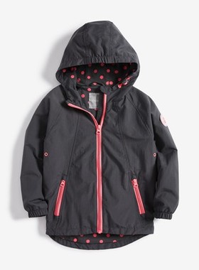 英国NE*T未来深灰色粉色拉链女大童中长款棉衬连帽防水风衣5-6岁