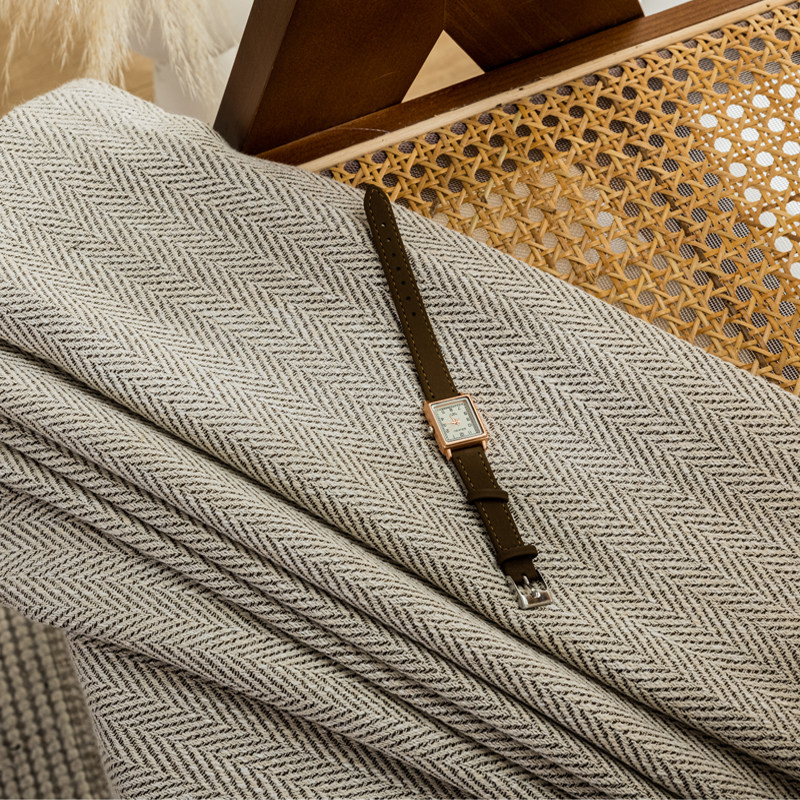 高品质简约现代风中式客厅卧室人字纹棉麻亚麻遮光定型窗帘布定做