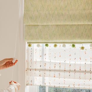 双层日夜帘法式奶油风小窗罗马帘升降帘阳台书房儿童房飘窗折叠帘